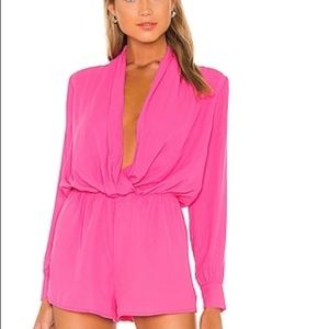 Kaycie Drape Neck Romper in Hot Pink by Superdown